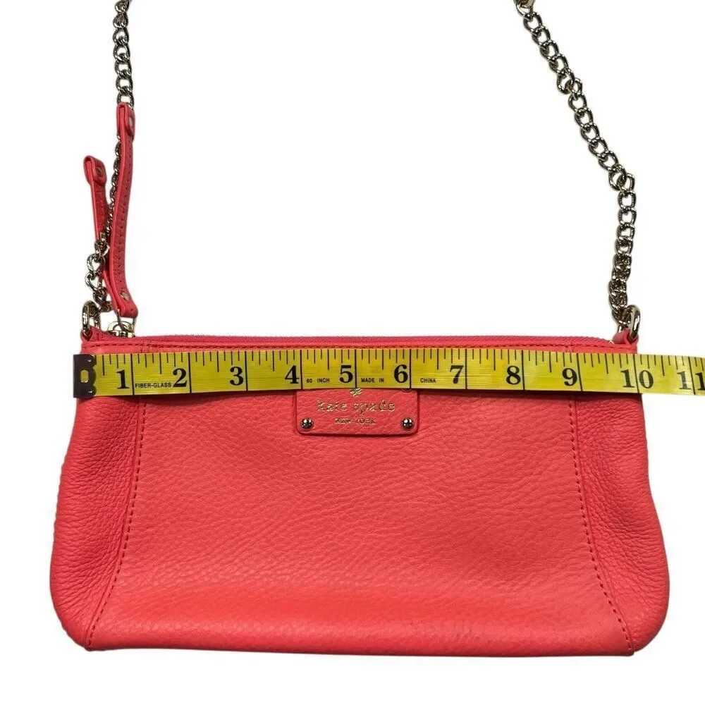 Kate Spade Wellesley Byrd Pebbled Leather Coral Pink Chain Strap Shoulder Bag